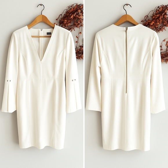 Tommy Hilfiger Dresses & Skirts - Tommy Hilfiger Women's Slit Sleeve Sheath Knee Length Dress Size 8 Off White